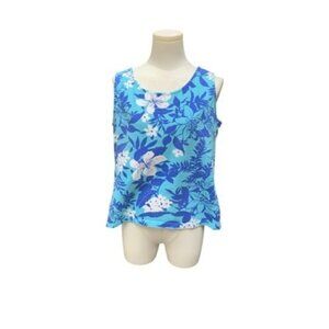 White Stag Ladies Large Sleeveless Floral Tank Top Blue & White Cotton/Spandex
